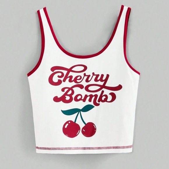 Tops - Y2K retro Cherry bomb graphic crop tank top in white | NWT | sz S